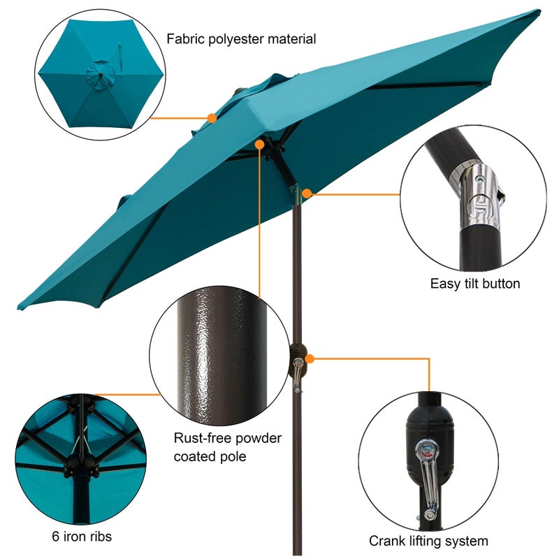 Blissun 7.5 ft Patio Umbrella, Yard Umbrella, Outdoor Market Umbrella with Push Button Tilt Crank (Cerulean) - Image 3